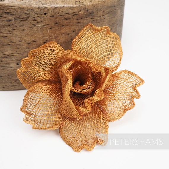 Crimped Sinamay Flower Hat Mount 'Hailey' - For Millinery (Hat Making) - Light Rust