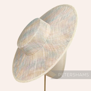 Rainbow Lurex Large Brim Sinamay Boater Fascinator Hat Base for Millinery & Hat Making - Natural