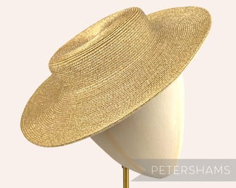 Vintage I Magnin Hat Straw Gold Wide Brim Sun Woven Metallic  display picture 2
