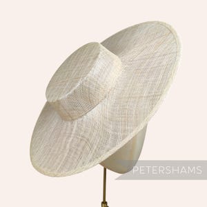 Metallic Lurex Large Brim Sinamay Boater Fascinator Hat Base - Natural with Silver