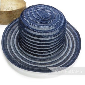 Swirled Crin and Shiny Polybraid Capeline Hat Body for Millinery & Hat Making - Navy Blue