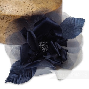 13cm &#39;Cleo&#39; Silk and Organza Flower Hat Mount for Millinery and Hat Making - Navy Blue