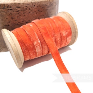 French Rayon 8mm Wide Vintage Velvet Ribbon for Millinery and Hat Making - Burnt Orange
