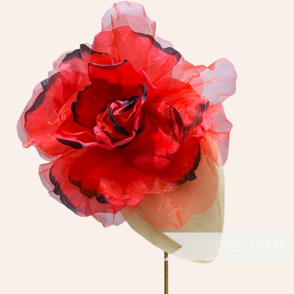 Riesen 25cm 'Priscilla' Samt & Organza Huthalterung - Rot und Schwarz