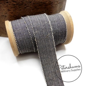 25mm No.5 Linen Threaded Millinery Petersham Hat Ribbon for Hat Making - 1m - Black