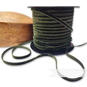 Nastro di velluto francese da 7 mm - 1 m - Per lavori artigianali, rifiniture per cappelli e sartoria - Muschio scuro