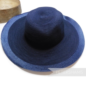 Hattkropp med glänsande polyflätad kant i bomull och tråd - 28 cm för hatttillverkning - marinblå