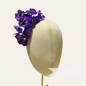 Vintage German 1950/60&#39;s &#39;Aphrodite&#39; Anemone Silk Flower Bunch For Millinery and Hat Making - Purple