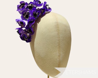 Vintage German 1950/60's 'Aphrodite' Anemone Silk Flower Bunch For Millinery and Hat Making - Purple