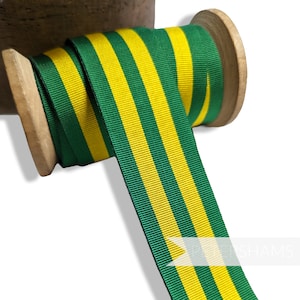 32mm Striped Grosgrain Ribbon for Hat Making and Millinery  - 1m - Double Yellow and Green