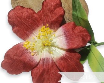 Flor de Hibisco de Seda Alemã Stevie dos anos 1950 - Cor ferrugem