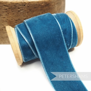 Cinta de terciopelo francés de 36 mm para sombreros, adornos y manualidades, 1 metro (1,09 yardas), color verde azulado