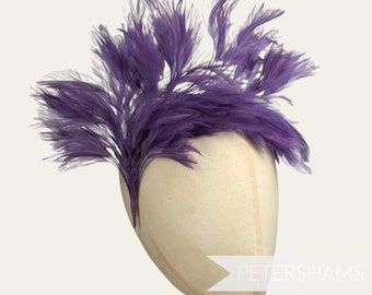 Large Stripped Hackle Wired Feather Hat Mount for Millinery and Hat Making - Grape