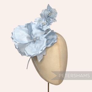 Light Blue Silk 'Katie May' Millinery Flower Hat Mount for Bridal Fascinator Headdresses