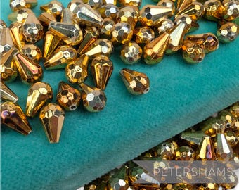 Perle métallique en forme de larme à facettes, vintage des années 1960/70, 9 x 6 mm pour perlage et création artisanale - env. 144 perles