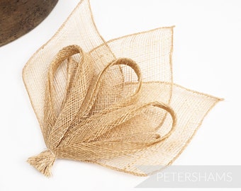 Triple Hand Rolled Sinamay Leaves and Bias Loop 'Jessie' Hat Mount - For Millinery (Hat Making) - Light Beige