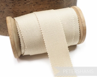 Ruban Petersham 100 % coton beige clair 3 tailles (15 mm n° 3, 25 mm n° 5, 35 mm n° 9) - 1 m