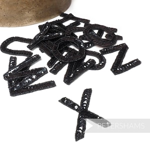 Black Sequin & Beaded Alphabet Motifs for Millinery and Craft