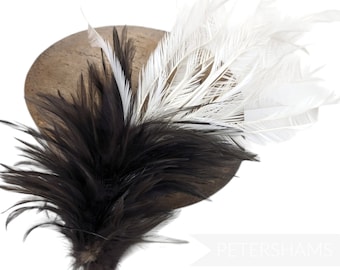 Large Zippered Goose Biot and Hackle Feather Hat Mount for Millinery and Hat Making - Chocolate Brown