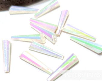 Vintage 1960/70's Iridescent Asymmetrical Tapered Beads - 12 Pieces - Iridescent White