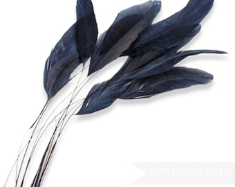 Loose Stripped Coque Feathers (Pack of 10) for Millinery & Fascinators - Navy Blue