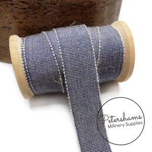 25mm No.5 Linen Threaded Millinery Petersham Hat Ribbon for Hat Making - 1m - Navy Blue
