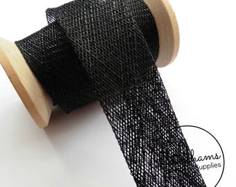 3cm Sinamay Bias Binding Tape Strip (1.6m/1.7yards) for Millinery & Hat Making - Black