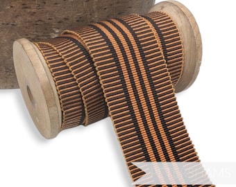 38mm Mirror Stripe Millinery Petersham Hat Ribbon for Millinery and Hat Making - 1m - Old Gold & Brown