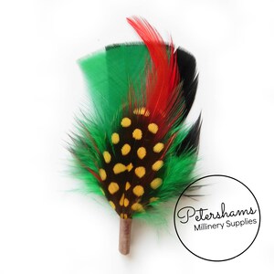 Men's Green & Black Hat Feathers Millinery Mount Turkey, Hackle and Spotted Guinea Feathers image 2