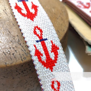 vintage 1960's Woollen Nautical Anchor Trim 1m Pour la chapellerie, la garniture de chapeaux et lartisanat Blanc avec rouge image 2