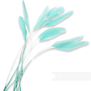 Losse gestripte coqueveren (10 stuks) voor modevak en fascinators - aqua