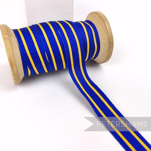 Vintage 16mm Striped Grosgrain Ribbon for Hat Making 1m - Royal & Yellow Fine Stripe