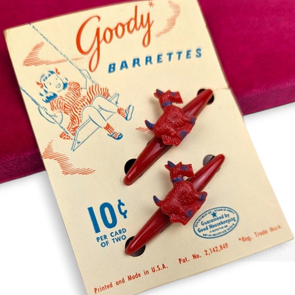 Vintage 'Goody' 1950/60's Pair of Hair Barrettes - Red Scottie Dogs