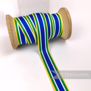 Vintage 16mm Striped Grosgrain Ribbon for Hat Making 1m - Blue, White, Green & Yellow