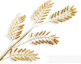 Beaded & Wired Leaf for Millinery, Fascinator Making - Gold