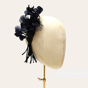 Silk & Organza &#39;Phoebe&#39; Hydrangea Millinery Flower Mount for Hat Making - Black
