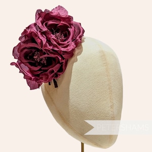 Silk 'Fiona' Double Rose Millinery Fascinator Flower Hat Mount - Burgundy
