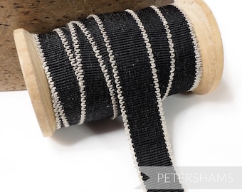 20mm Looped Linen Edge Millinery Petersham Hat Ribbon for Millinery and Hat Making - 1m - Black