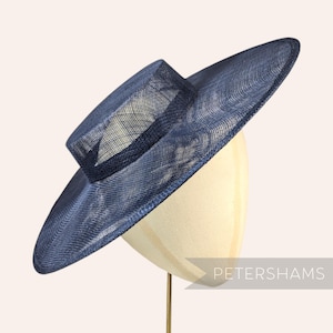 Large Brim Sinamay Boater Fascinator Hat Base for Millinery & Hat Making - French Navy