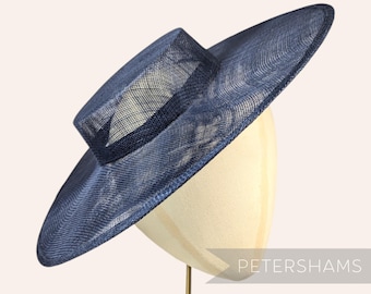 French Navy Large Brim Sinamay Boater Fascinator Hat Base for Millinery & Hat Making