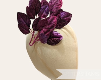 Velvet 'Myra' Wired Leaf Millinery Hat Mount for Millinery and Hat Making - Plum Mix