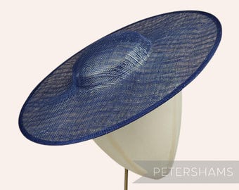 Metallic Lurex Cartwheel Sinamay Fascinator Base for Millinery & Hat Making - Navy Blue with Silver