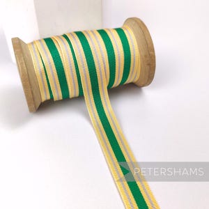 Vintage 16mm Striped Grosgrain Ribbon for Hat Making 1m - Yellow, Grey & Green