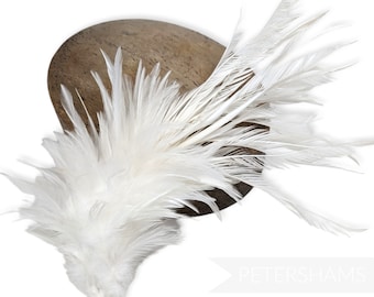 Large Zippered Goose Biot and Hackle Feather Hat Mount for Millinery and Hat Making - White