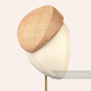 Sloped &#39;Betty&#39; Pillbox Sinamay Fascinator Hat Base for Millinery & Hat Making - Toffee