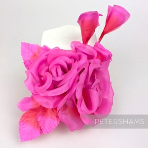 Silk &#39;Colette&#39; Double Millinery Flower Hat Mount - Magenta Ombre