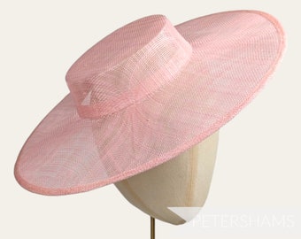 Large Brim Sinamay Boater Fascinator Hat Base for Millinery & Hat Making - Pale Pink