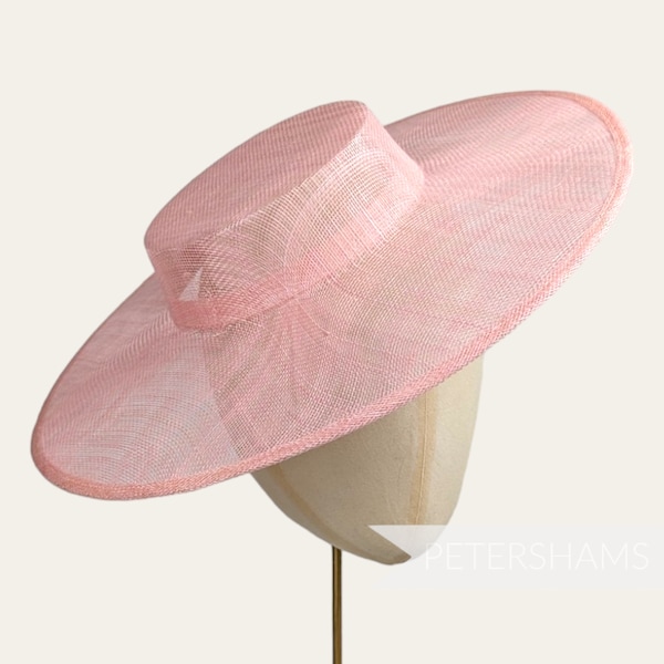 Large Brim Sinamay Boater Fascinator Hat Base for Millinery & Hat Making - Pale Pink