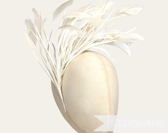 Extra Large Stripped Coque & Goose Biot Feather Hat Mount for Millinery and Hat Making - Ivory