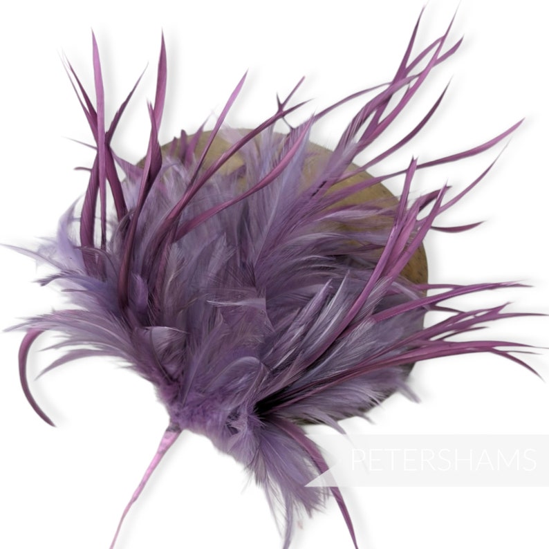 Mega Fluffy Hackle & Goose Biot Feather Hat Mount for Millinery and Hat Making Lilac image 2